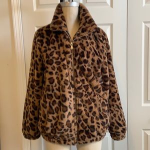 Super fun faux leopard print fur jacket